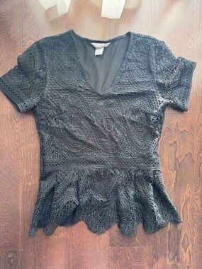 Black Lace Peplum V-Neck Top